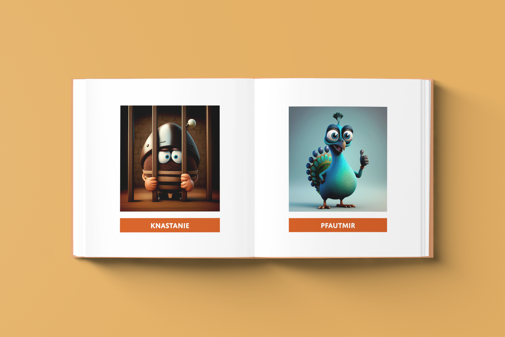 offenes quadratisches Buch auf einer farbigen Fläche gelegen